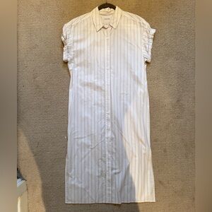 Frame Denim White Dress with Thin Dark Pinstripes
